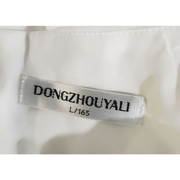 Dongzhou Yali Sheer White Flowy Chiffon Romantic Beach  Gown Dress Size L - Picture 2 of 6